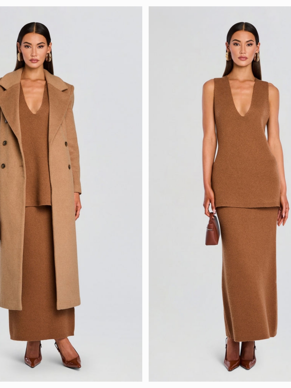 SE.R.OYA Honey Knit Tunic and Hazel Knit Maxi Skirt in Camel Small NWT